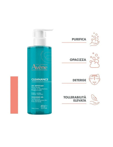 Avéne Cleanance Gel Detergente 400ml - Purificante e Opacizzante per Pelle Grassa - Deterge e Controlla l'Eccesso di Sebo