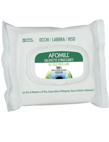 Afomill - Salviette struccanti all'olio micellare - Confezione da 20 Salviettine